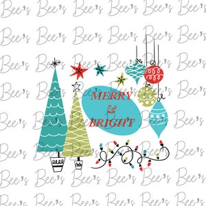 Vintage Christmas Merry and Bright Trees Presents Shopping ornament file svg, Cricut cut file, sublimation, png