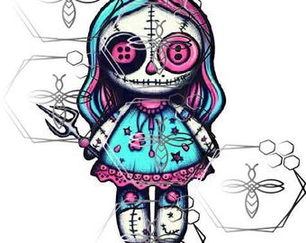 Voodoo Doll, Karma, Little girl, Halloween, Tick or treat, haunted house, Vivid Colors, artwork, PNG PDF Digital download Sublimation, DTF