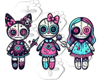 Voodoo Doll girls, Karma,Halloween, Tick or treat, haunted house, Vivid Colors, artwork, PNG PDF Digital download Sublimation, DTF