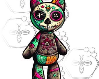 Voodoo Doll, Karma, Cat, Halloween, Tick or treat, haunted house, Vivid Colors, artwork, PNG PDF Digital download Sublimation, DTF