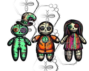 Voodoo Doll Family, Karma,Halloween, Tick or treat, haunted house, Vivid Colors, artwork, PNG PDF Digital download Sublimation, DTF