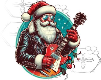 Rockin&#39; Santa, christmas, guitar, rock and roll, holidays, PNG PDF Digital Sublimation, DTF,  Sublimation, Tumbler,