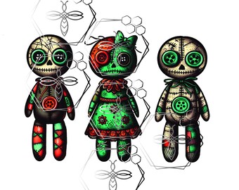 Voodoo Doll Family, Karma,Halloween, Tick or treat, haunted house, Vivid Colors, artwork, PNG PDF Digital download Sublimation, DTF