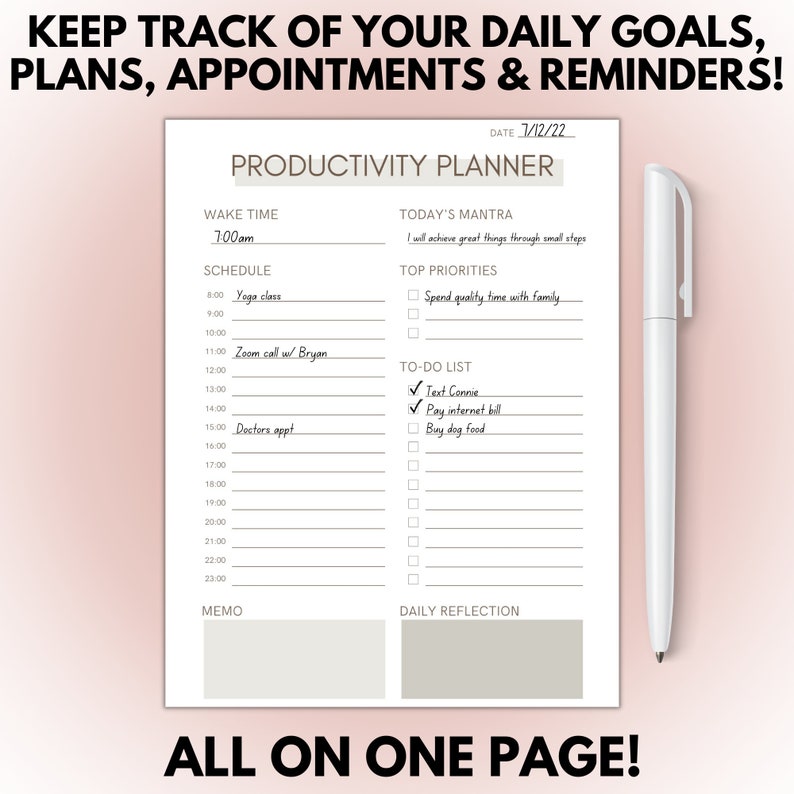 Editable Daily Productivity Planner Template Canva Printable Etsy