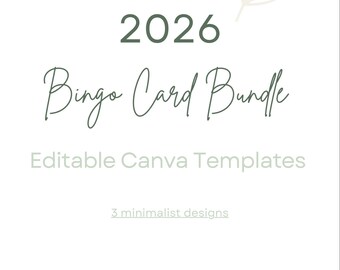 Plantillas de Canva para tarjetas de bingo 2026 / Bingo con objetivos anuales editables / Planificador de vida intencional / Estética minimalista de Sage