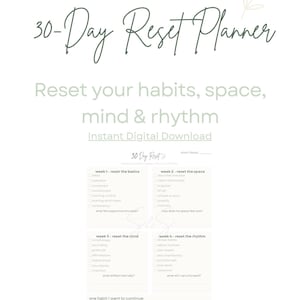 30 Day Reset Planner Printable | Weekly Habit Reset & Mindful Routine Guide | Minimal Wellness Reset PDF