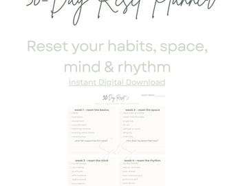 30-dniowy planer resetu do druku | Tygodniowy przewodnik po resetowaniu nawyków i uważnej rutynie | Minimalny reset dobrego samopoczucia w formacie PDF