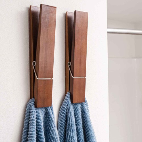 Jumbo Clothespin Bathroom Towel Holder 2 Pack Giant Wooden Etsy
