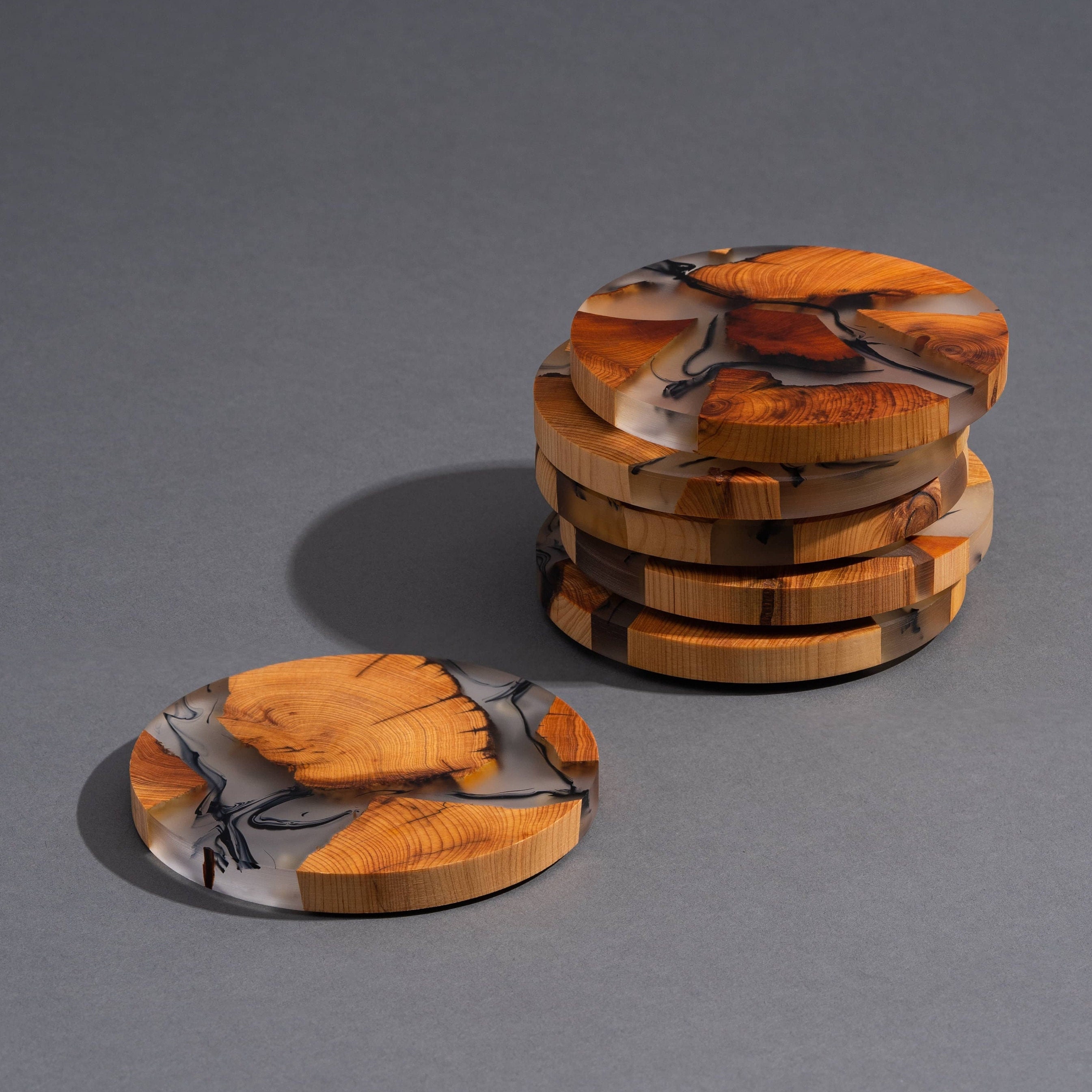 Wood Epoxy Resin Drink Coasters Round Coasters Set of 6 Etsy