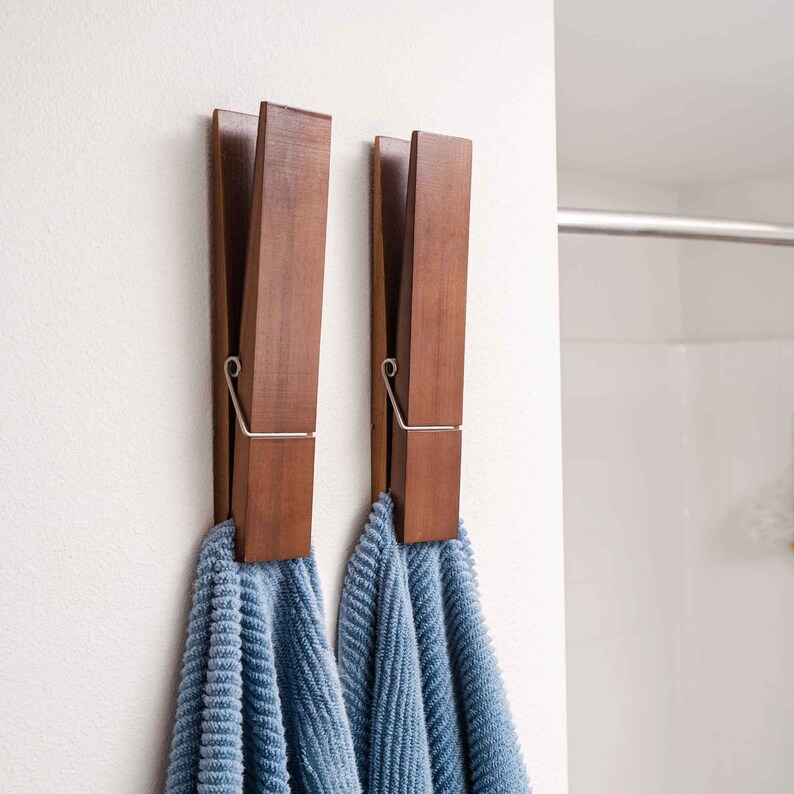 Jumbo Clothespin Bathroom Towel Holder 2 Pack Giant Wooden Etsy
