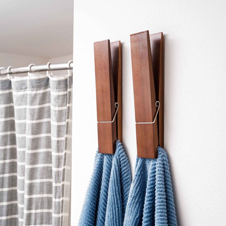 Jumbo Clothespin Bathroom Towel Holder 2 Pack Giant Wooden Etsy