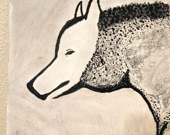 Cave Art: The Wolf of Font De Gaume. Campfire charcoal with Acrylic Paint.