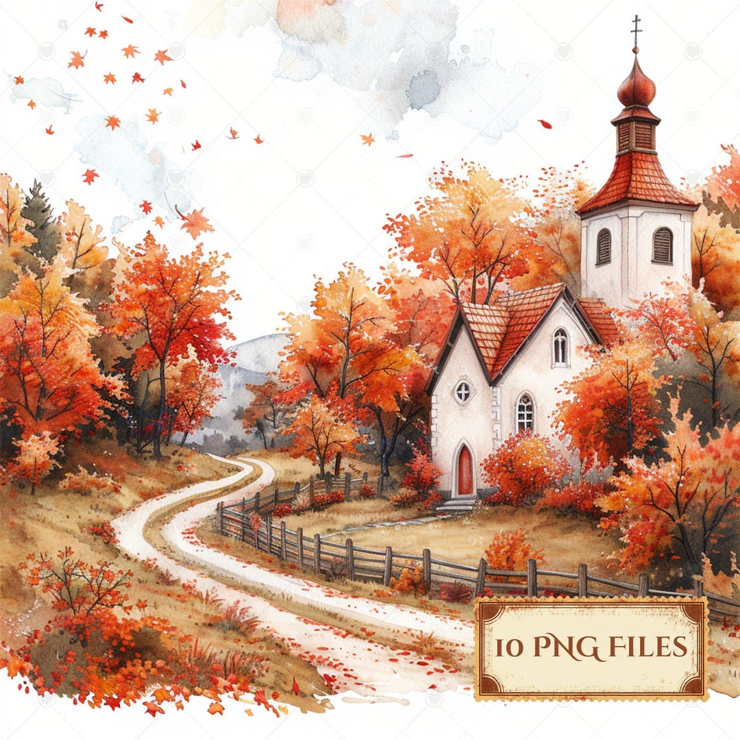 Autumn Church Scenery Digital Download Scrapbook Supply Clipart Bundle ...