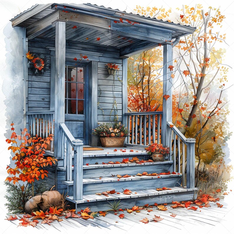 Autumn Porch Clipart Bundle Digital Download Scrapbook Supply Fall ...