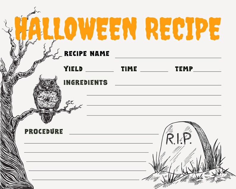Halloween Recipe Cards, Fall Pumpkin Recipe Cards, Spooky Recipe ...