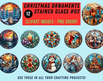 Round, Christmas Clipart, Stained Glass, Digital Download, PNG files, set #02
