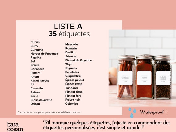 Étiquettes personnalisées pour pot à épices Country Kitchenstyle moderne &  minimaliste pour organisation cuisine Carré / Baia ocean -  France