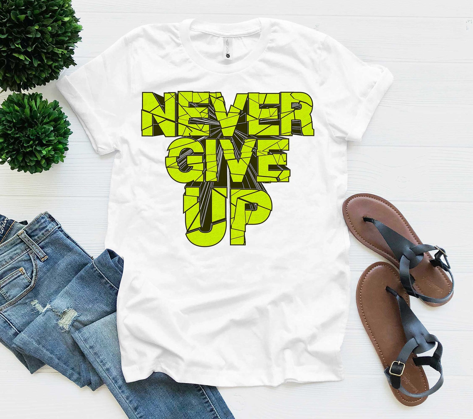 Never Ever Give Up Inspirational Motivational Quotes T-Shirt | Etsy
