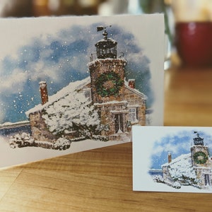Stonington Lighthouse Museum 5x7 CHRISTMAS & HOLIDAY cards Stonington Borough Buoy Tree  mini cards ornaments