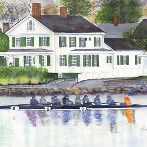 ROWING MYSTIC RIVER  Stonington  Mystic  New England Cape Cod Coastal Art Prints Gifts Weddings Notecards