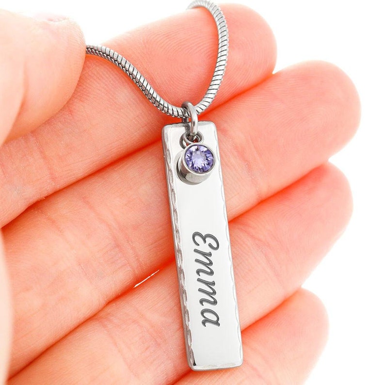 Custom Engraved Name Birthstone Bar Necklace For My Wife Personalized For Women Valentines Anniversary Engagement Gift From Husband