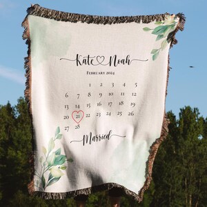 Manta de aniversario con fecha de boda, regalo de aniversario de algodón para él y ella, manta de boda personalizada, regalos de boda del primer año, pareja tejida