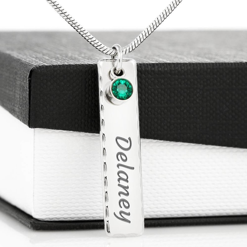 Custom Engraved Name Birthstone Bar Necklace For My Wife Personalized For Women Valentines Anniversary Engagement Gift From Husband