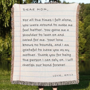 Cobertor de carta de amor personalizado, presente para a mãe, manta personalizada de tecido manuscrito para o pai, dia das mães, avós, aniversário de algodão