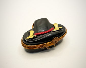 Darling Little Cowboy Hat LIMOGES Peint Main Trinket Box
