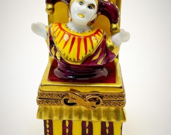 Gorgeous Jester Jack-in-the-box LIMOGES Peint Main Trinket