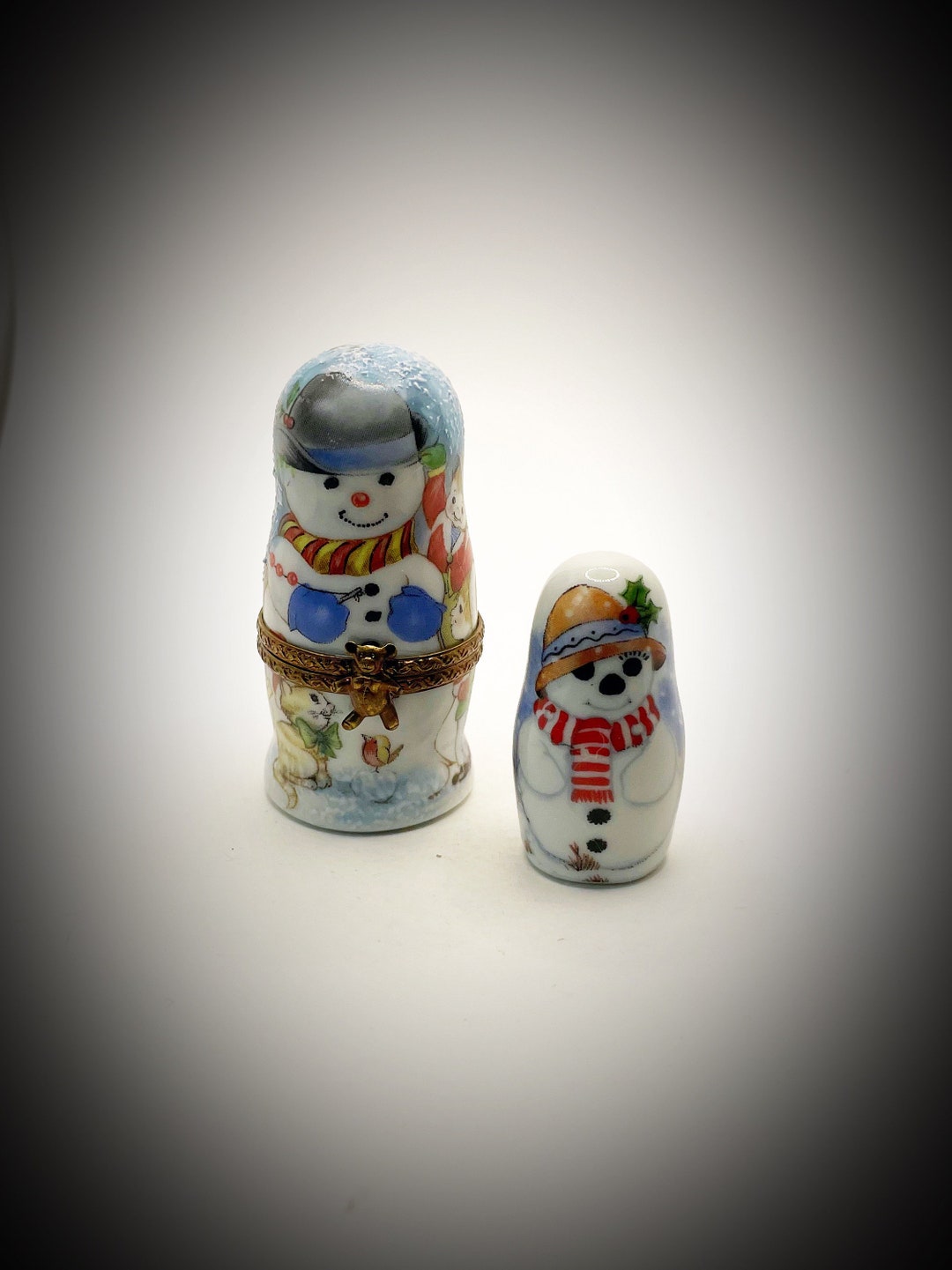 Adorable 2 Piece Nesting Snowman LIMOGES France Trinket Box Etsy