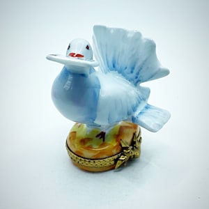 Preciosa paloma con letra LIMOGES Peint Main Trinket Box