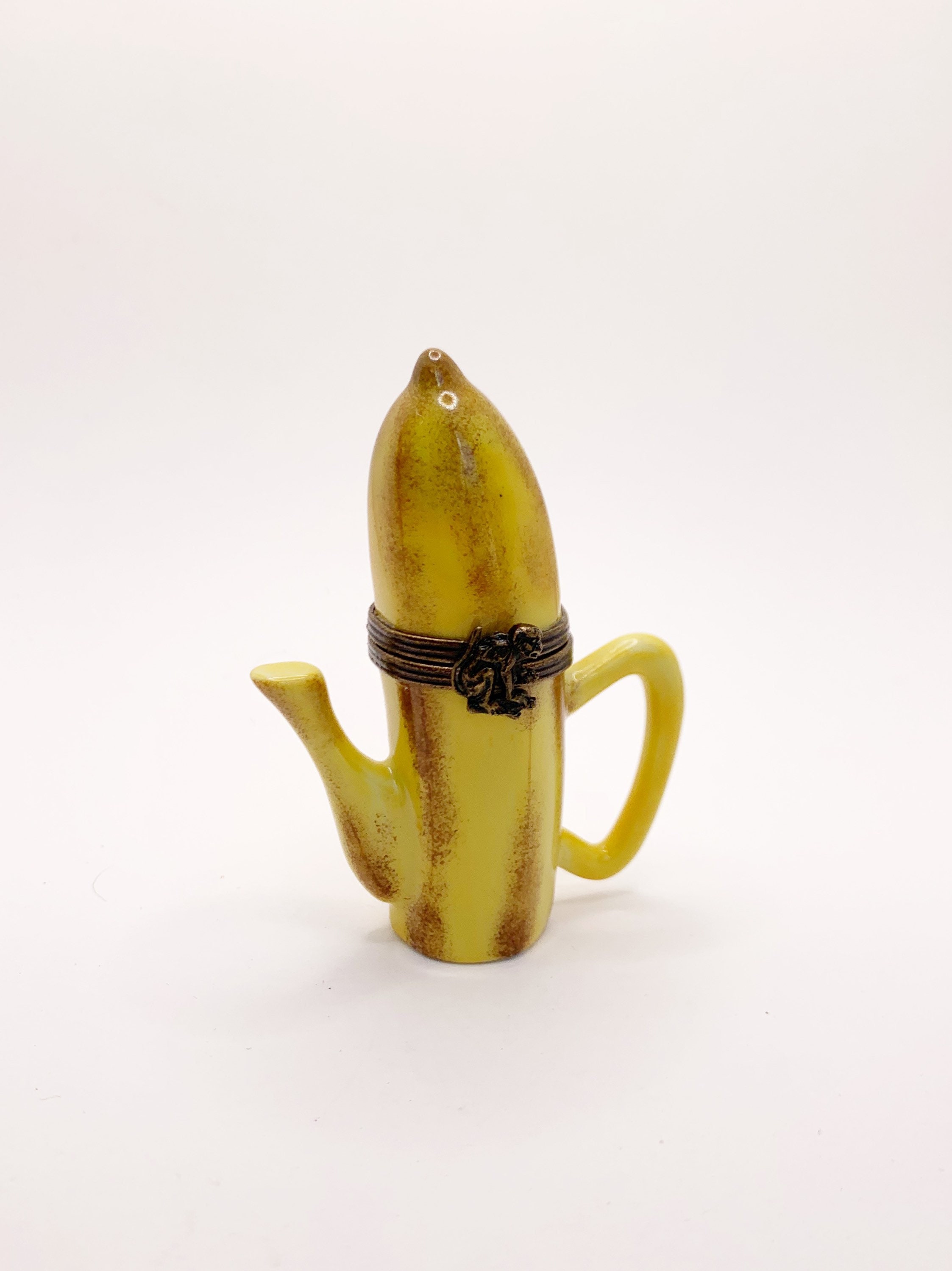 Banana Teapot Monkey Clasp LIMOGES Peint Main Trinket Box