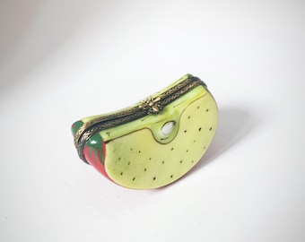 Cute & Crisp! Apple Slice LIMOGES France Hand Painted Trinket Box