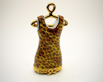 Animal Print Dress LIMOGES Peint Main Trinket Box
