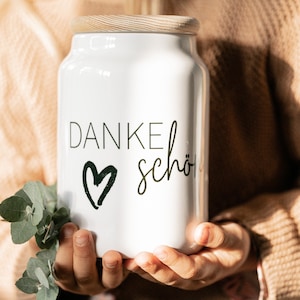 Keksdose Keramikdose "Dankeschön" 650ml mit Holzdeckel, Geschenk für Lehrerin, Kollegin, Freunde Mama