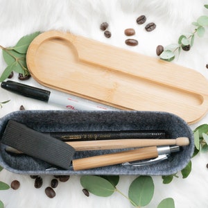 Case, pencil case, box for pens made of felt with wooden lid and personalized engraving, gift for students dad mom image 7