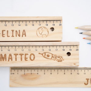 Wooden pencil boxes with colored pencils and ruler as lid with desired name and motif | Gift for school child 24 2024 school enrollment