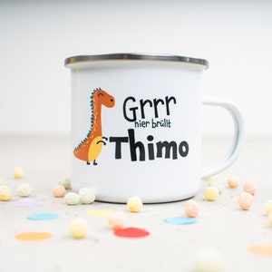 Enamel cup, cup, mug, drinking cup with dino and desired name, individualization, gift for children, school enrollment, schoolchild 21