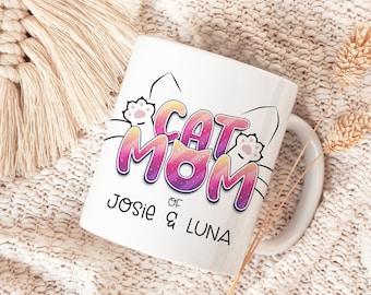 Tasse aus Keramik weiß "Cat-Mom", "Cat-Dad", "Dog-Mom" und "Dog-Dad" mit Wunschname, Geschenk für Tierhalter