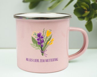 Emailletasse "Alles Liebe zum Muttertag" rosa pastell Muttertaggeschenk Muttertag Geschenkidee Vintage