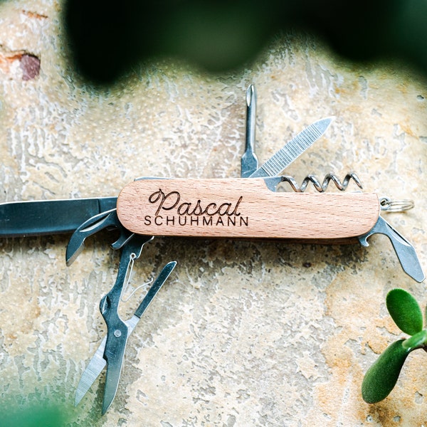 Pocket knife made of beech wood with engraving of your choice | Gift for Dad Brother Husband Boyfriend Back to School School Kid 23