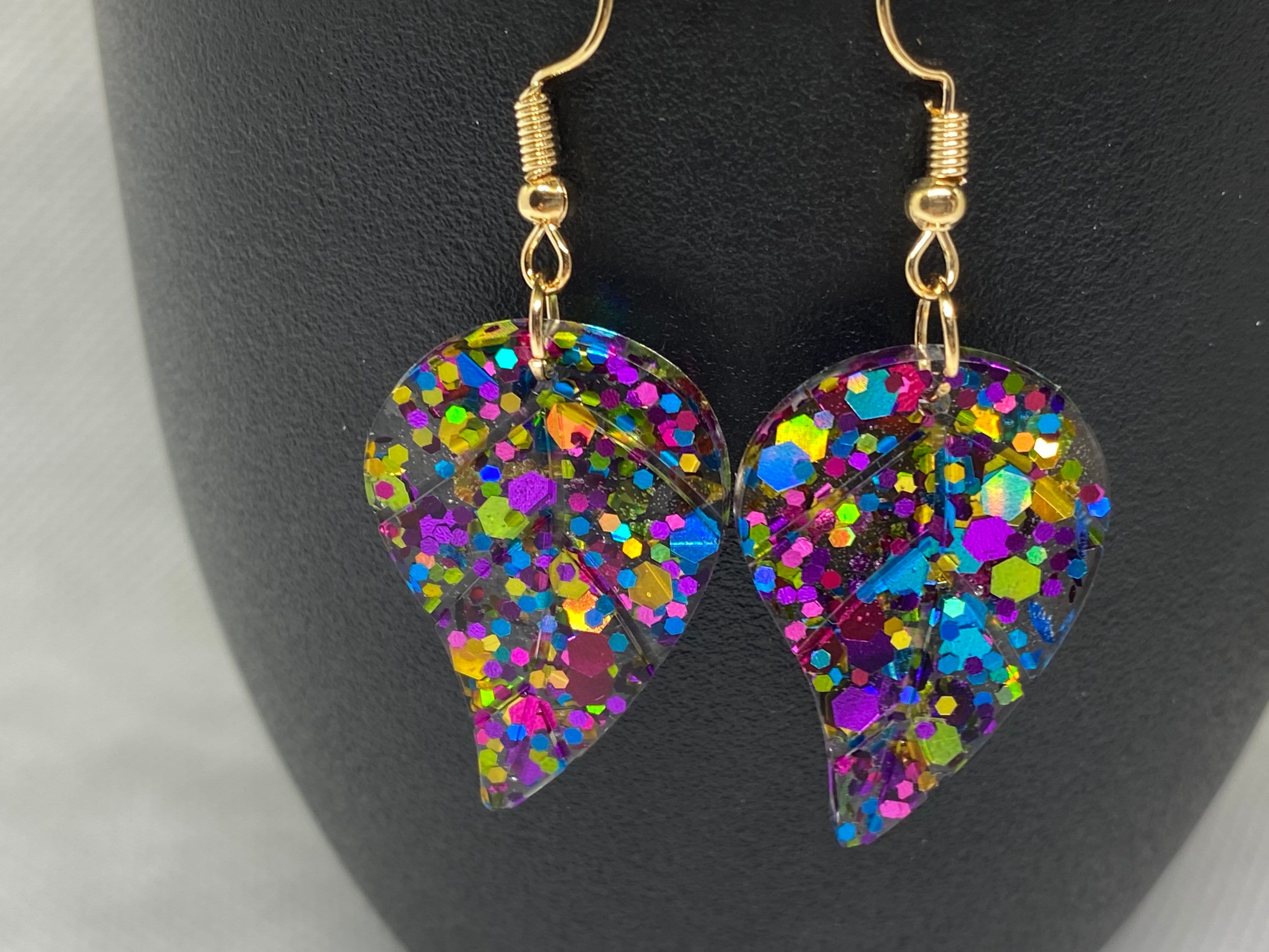 Resin Earrings. Sparkling Mixed Glitter Clear Resin Dangle Etsy