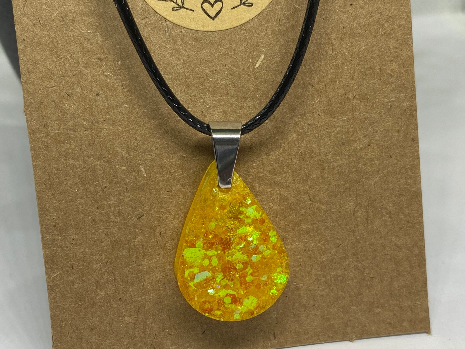 Resin Pendant Necklace Bright yellow Holographic Glitter Etsy