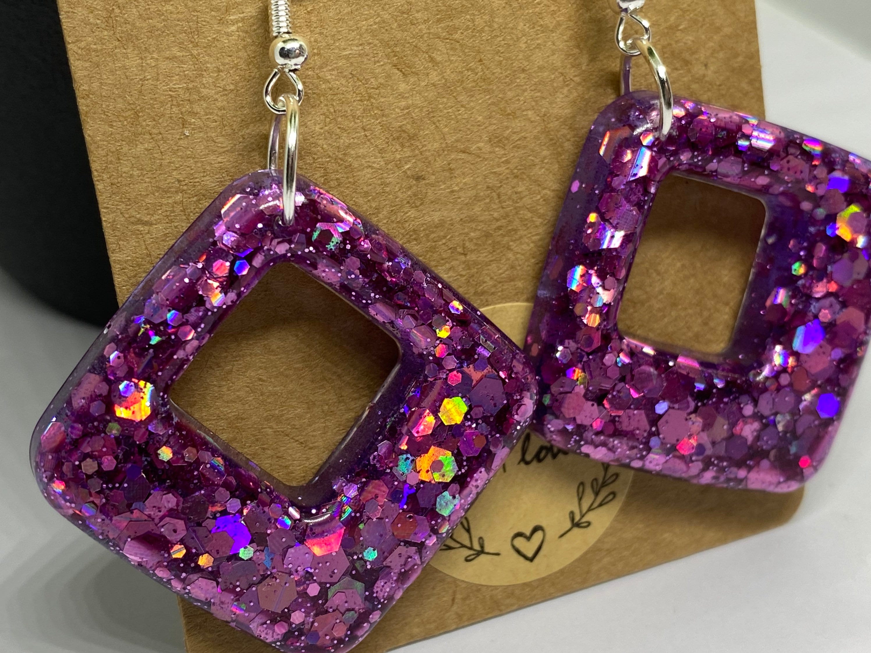 Chunky pink Sparkly Glitter Dangle Drop Earrings Resin Jewellery for Her Funky Statement Earrings Resin Earrings Cool Earrings.
