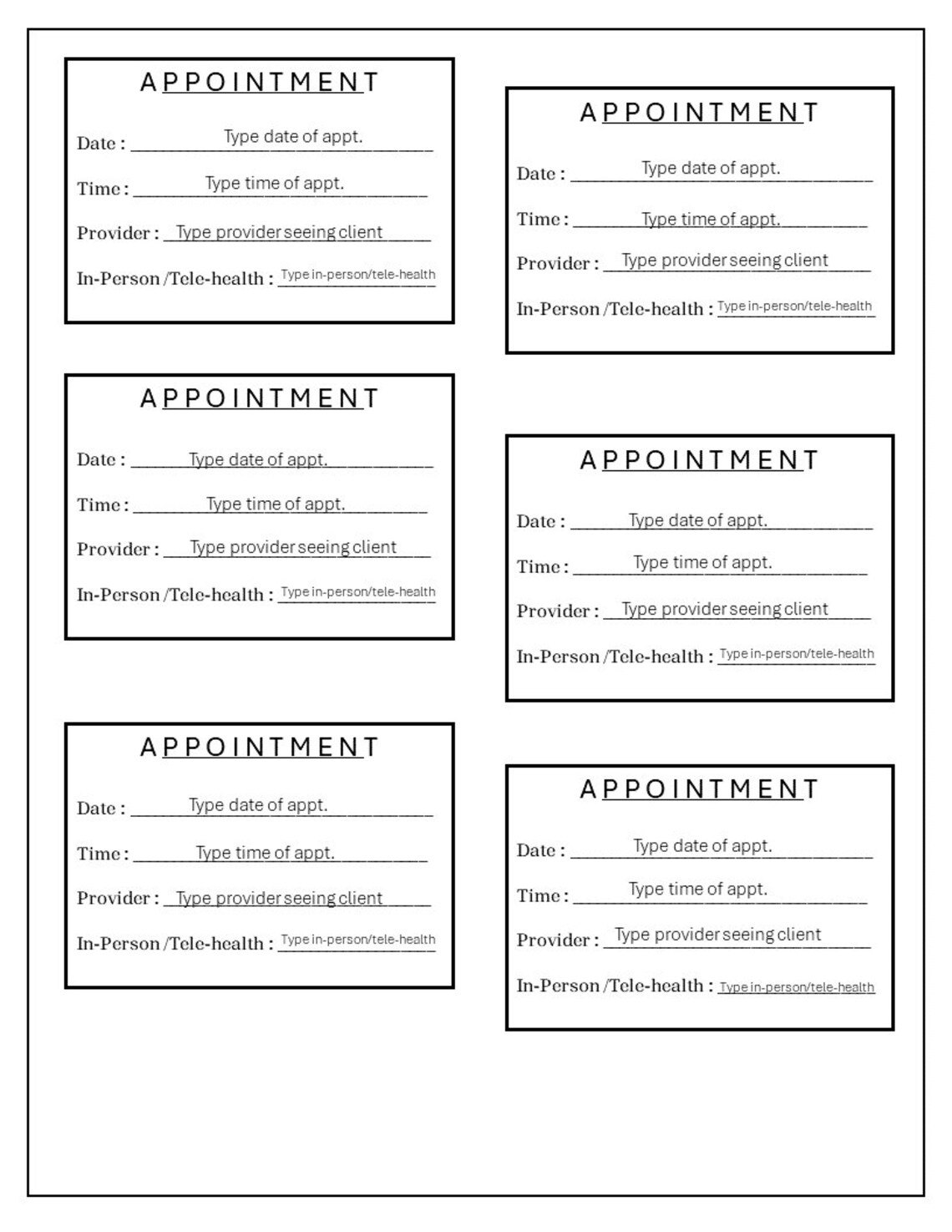 Appointment Reminder Cards Digital Download Downloadable - Etsy