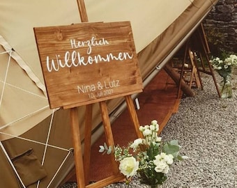 Personalisiertes Willkommensschild aus Holz, Hochzeitsdeko Boho, Begrüßung, Empfang der Gäste, Vintage, Rustikal