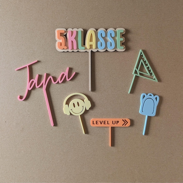 Set of 5th Grade Cake Toppers / School Transition / Acrylic, Colorful