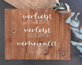 Holzschild, Verliebt, Verlobt, Verheiratet, Love Story, Jahrestag, Hochzeitstag, Hochzeitsdeko, Vintage, Rustikal