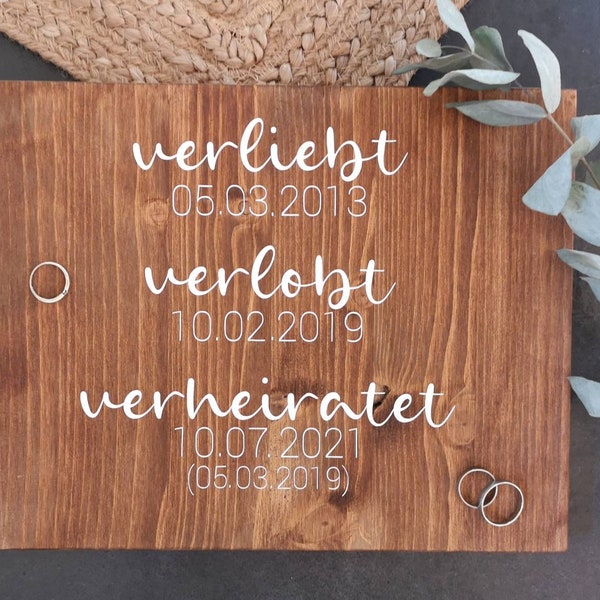 Holzschild, Verliebt, Verlobt, Verheiratet, Love Story, Jahrestag, Hochzeitstag, Hochzeitsdeko, Vintage, Rustikal